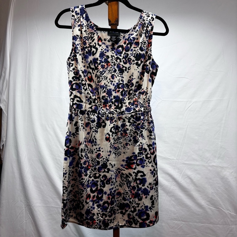 Apostrophe Sleeveless Dress Leopard Print Pull Over Sz XS Feminine Cinch Waist